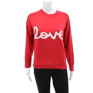 six/fifty Womens Crew Neck Long Sleeve Love Print Knit Sweater Red Size S